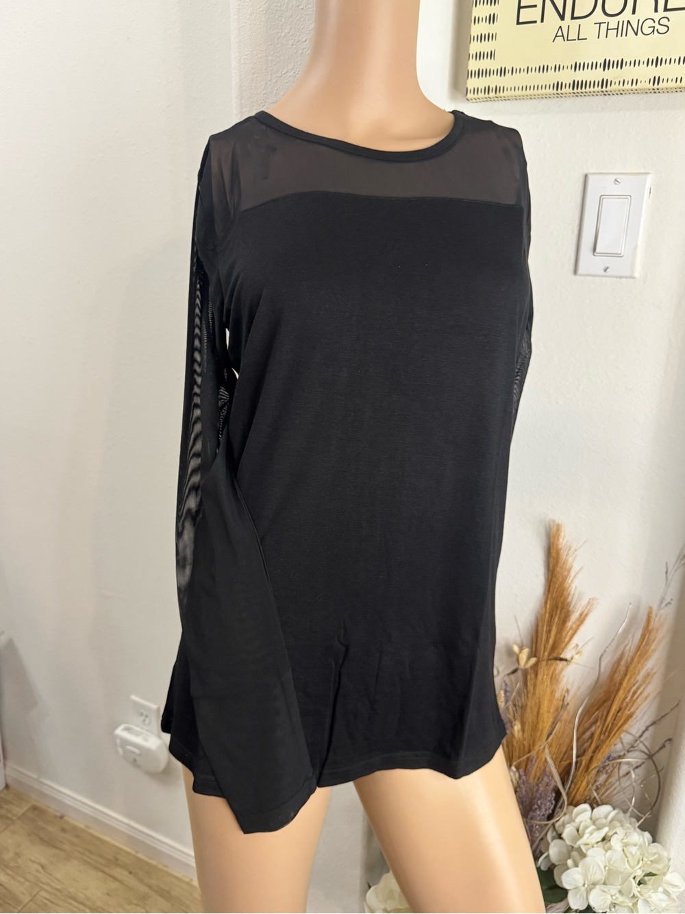 Poof! Black Long Sleeve Top with Sheer Yoke